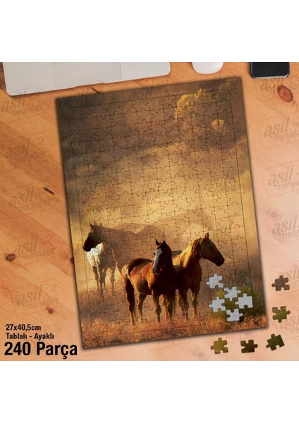 Asil Hobi Kır - Atlar - Sevimli Hayvan - Doğa Yapboz-Ayak Destekli Çerçeveli 240 Parça Puzzle