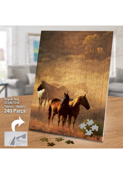Asil Hobi Kır - Atlar - Sevimli Hayvan - Doğa Yapboz-Ayak Destekli Çerçeveli 240 Parça Puzzle