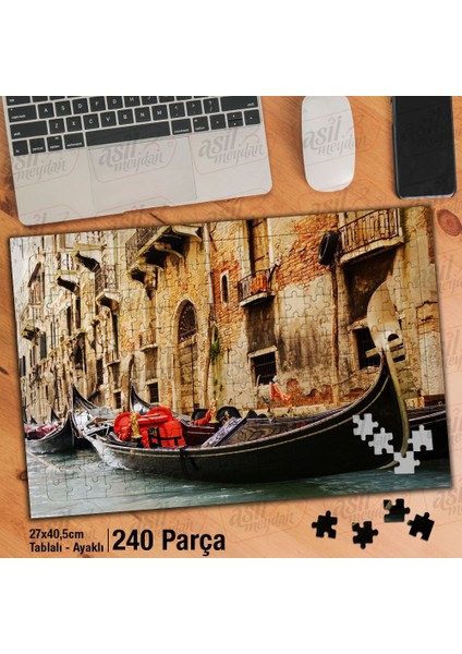 Asil Hobi Venedik - Tekne Gondol - Evler - Manzara Yapboz-Ayak Destekli Çerçeveli 240 Parça Puzzle