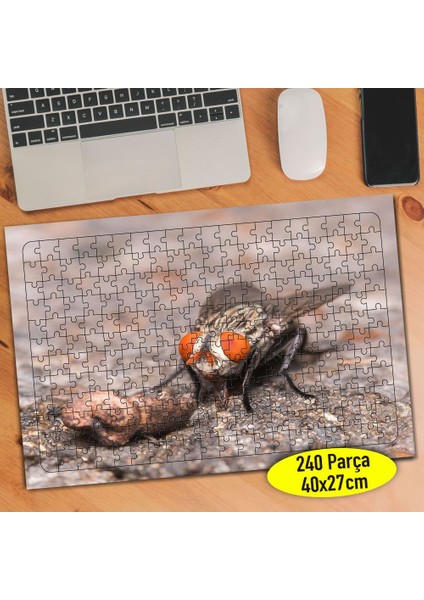 Makro Çekim Kara Sinek 240 Parça Puzzle Yapboz TABLO-113428649