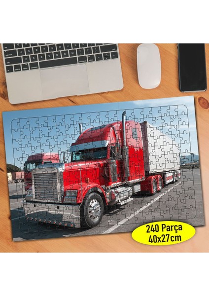 Kırmızı Uzun Araç Tır 240 Parça Puzzle Yapboz TABLO-50113206