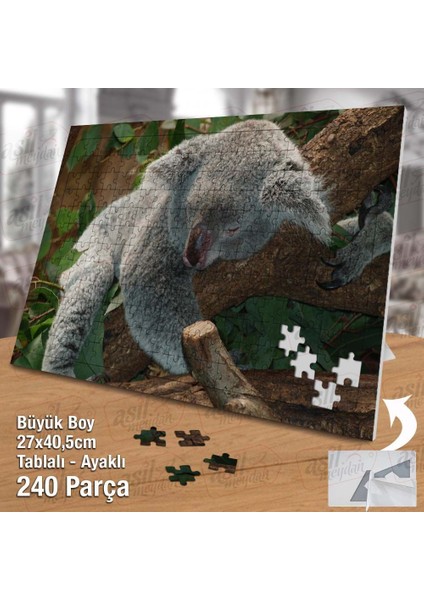 Asil Hobi Ağaçta Uyuyan Koala - Yapraklar - Hayvan Yapboz -Ayak Destekli Çerçeveli 240 Parça Puzzle