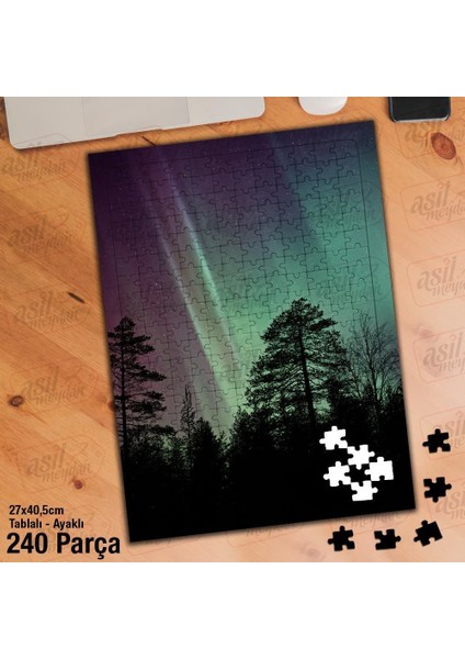 Asil Hobi Kuzey Işıkları - Ağaç - Doğa Yapboz - Ayak Destekli Çerçeveli 240 Parça Puzzle