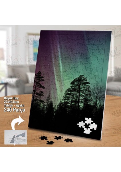 Asil Hobi Kuzey Işıkları - Ağaç - Doğa Yapboz - Ayak Destekli Çerçeveli 240 Parça Puzzle