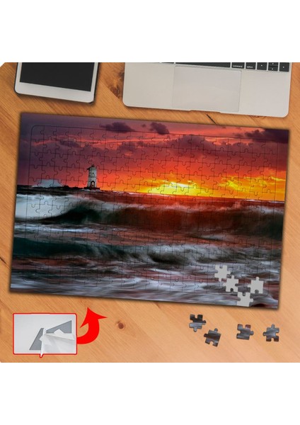 Kızıl Gökyüzü ve Deniz Feneri 240 Parça Puzzle Yapboz TABLO-P013
