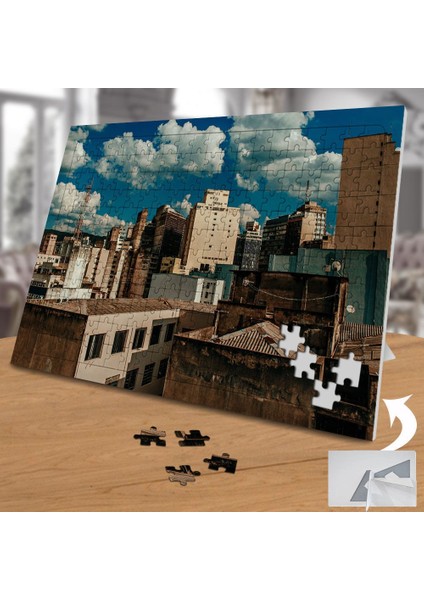 Bulutlu Gökyüzü Altında Binalar 240 Parça Puzzle Yapboz Tablo-08