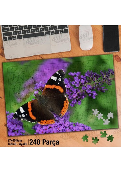 Asil Hobi Butterfly - Mor Sümbül - Çiçek - Kelebek Yapboz -Ayak Destekli Çerçeveli 240 Parça Puzzle