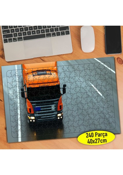 Uzun Araç Turuncu Tır 240 Parça Puzzle Yapboz TABLO-65701971