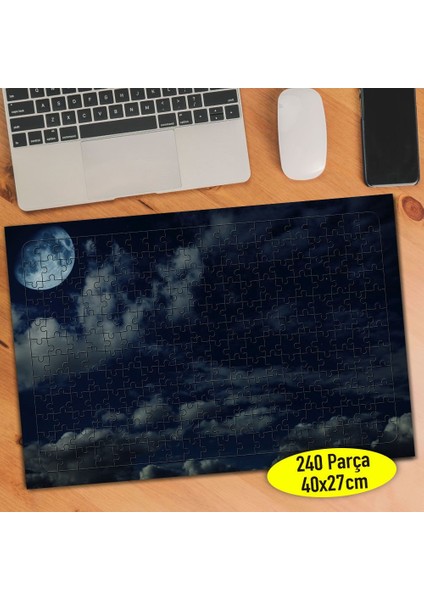 Gece Karanlığında Dolunay Manzarası 240 Parça Puzzle YAPBOZ-347