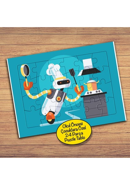 Mutfakta Robot Aşçı Çocuklara Özel Puzzle Yapboz TABLO-295PZ
