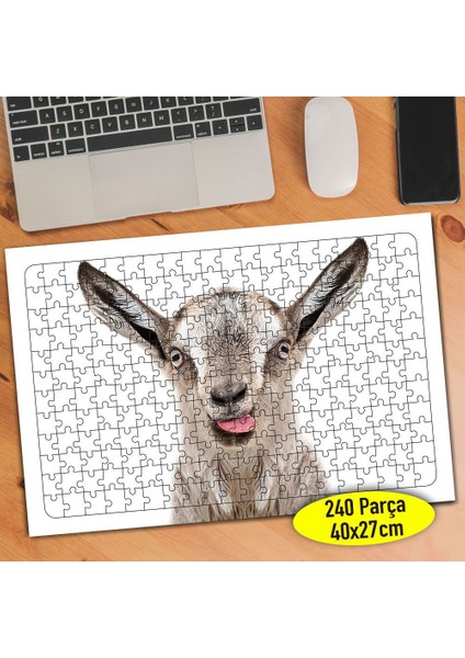 Dil Çıkaran Keçi 240 Parça Puzzle Yapboz TABLO-104562196