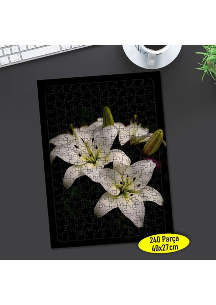 Beyaz Lilyum Çiçek 240 Parça Puzzle Yapboz TABLO-63699943