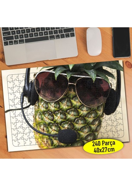 Dj Gözlüklü Çılgın Ananas Meyve 240 Parça Puzzle YAPBOZ-83555064