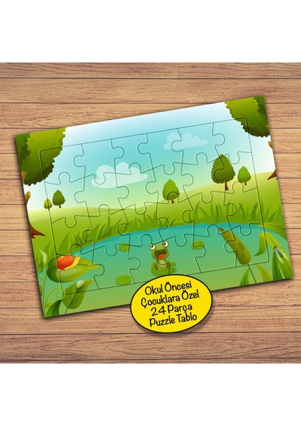 Gölde Sevimli Kurbağa Çocuklara Özel Puzzle Yapboz TABLO-PZ150