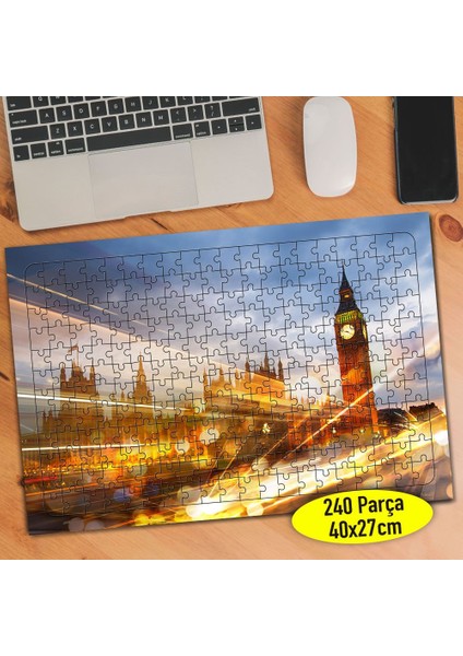 Işıklı Londra Caddesi 240 Parça Puzzle Yapboz TABLO-90080788