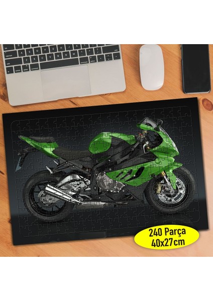 Yeşil Lüks Motorsiklet 240 Parça Puzzle YAPBOZ-4577402