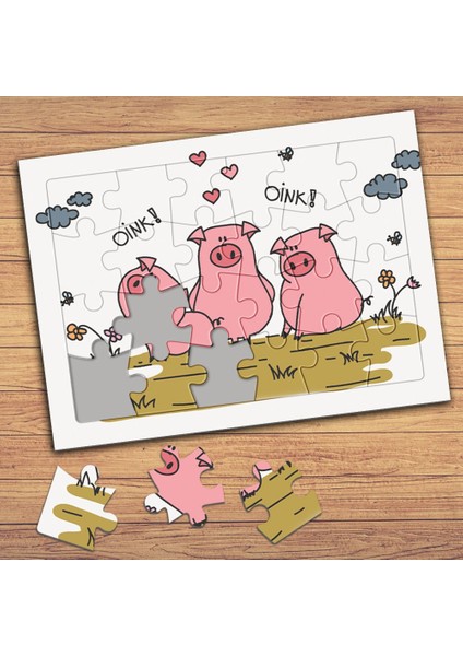 Sevimli Mutlu Domuzlar Çocuklara Özel Puzzle Yapboz TABLO-41473