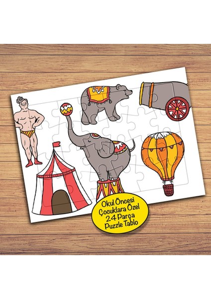 Sirk, Fil, Çadır, Hayvan Çocuklara Özel Puzzle Yapboz TABLO-66PZ