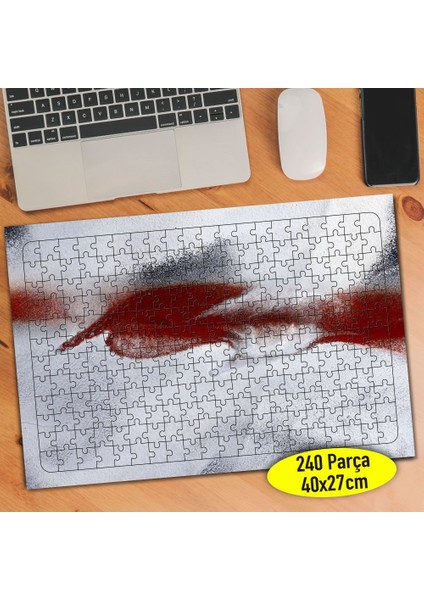 Kırmızı Beyaz Boya Desenleri 240 Parça Puzzle YAPBOZ-85340786