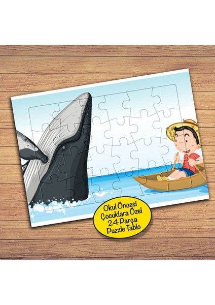 Çocuk ve Köpek Balığı Çocuklara Özel Puzzle Yapboz TABLO-23617