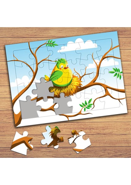 Yuvadaki Sevimli Kuş Çocuklara Özel Puzzle Yapboz TABLO-41464