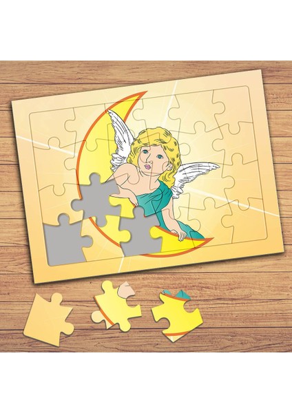 Ay ve Kanatlı Melek Kız Çocuklara Özel Puzzle Yapboz TABLO-75028