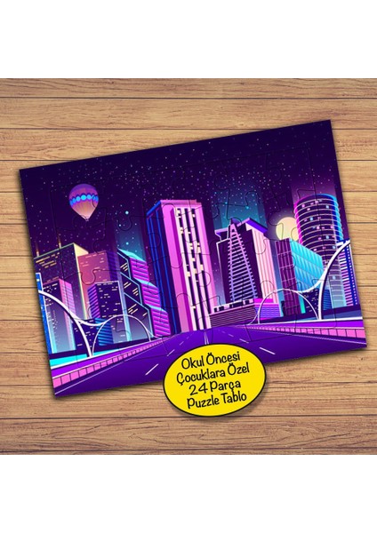 Yüksek Binalar ve Cadde Çocuklara Özel Puzzle Yapboz TABLO-2597