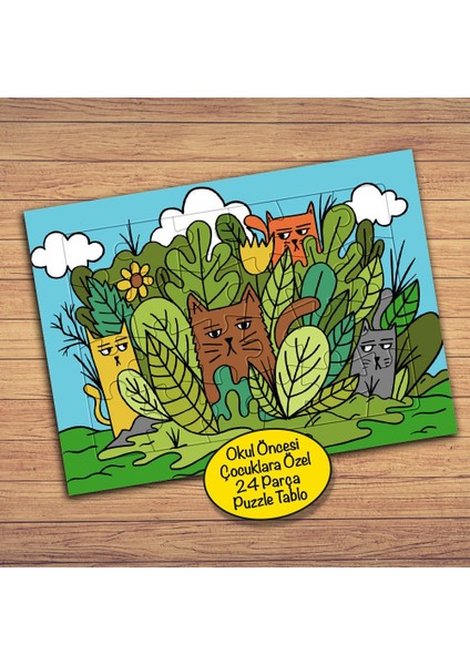 Düşünceli Renkli Kediler Çocuklara Özel Puzzle Yapboz TABLO-PZ91