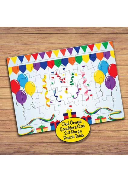 Renkli Balonlar ve Kurdele Çocuklara Özel Puzzle Yapboz TABLO-189PZ