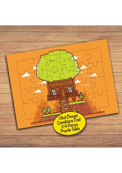 Tahta Şirin Ev Çocuklara Özel Puzzle Yapboz TABLO-219PZ