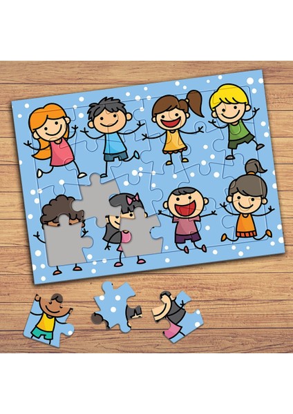 Mutlu Neşeli Arkadaşlar Çocuklara Özel Puzzle Yapboz TABLO-124753
