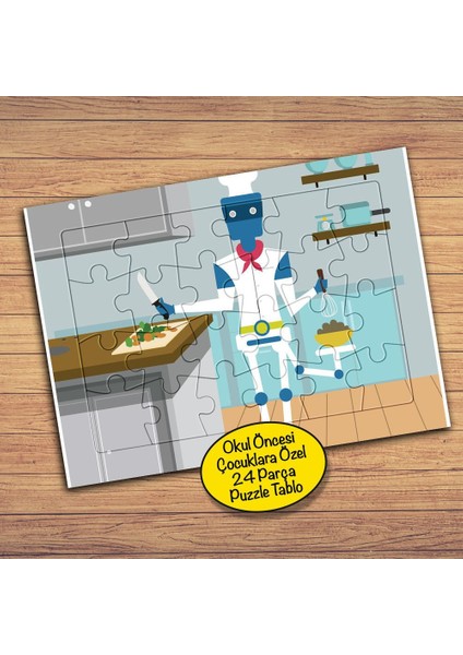 Hamarat Aşçı Robot Çocuklara Özel Puzzle Yapboz TABLO-277PZ