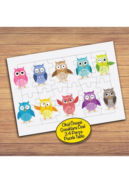 Komik Renkli Baykuşlar Çocuklara Özel Puzzle Yapboz TABLO-PZ99
