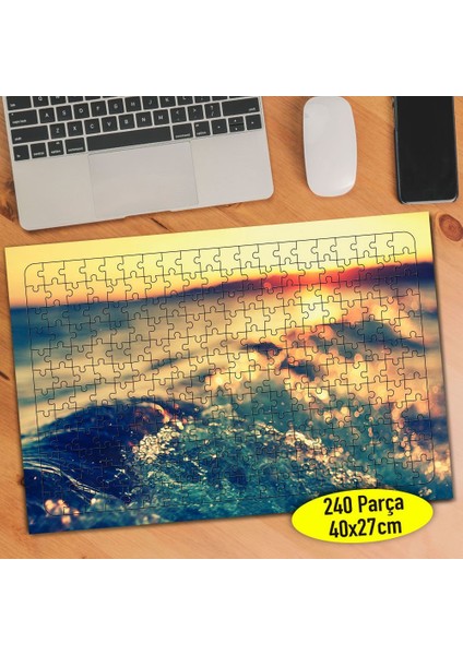 Gün Batımında Deniz Dalgaları 240 Parça Puzzle YAPBOZ-107171161