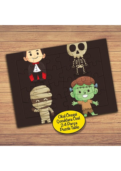 Mumya-Vampir Halloween Çocuklara Özel Puzzle Yapboz TABLO-2147912171