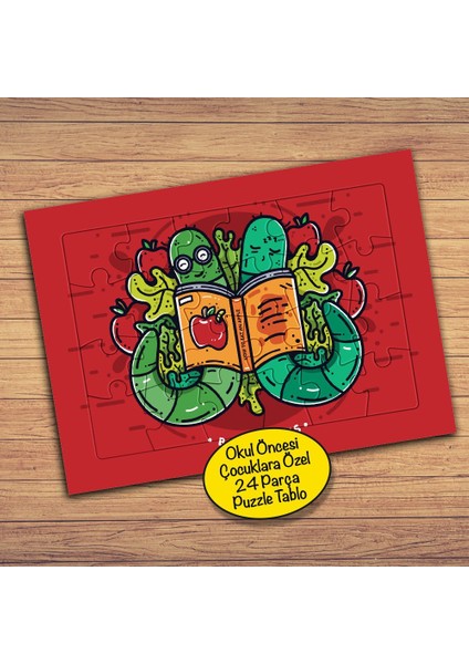 Kitap Okuyan Solucanlar Çocuklara Özel Puzzle Yapboz TABLO-PZ130