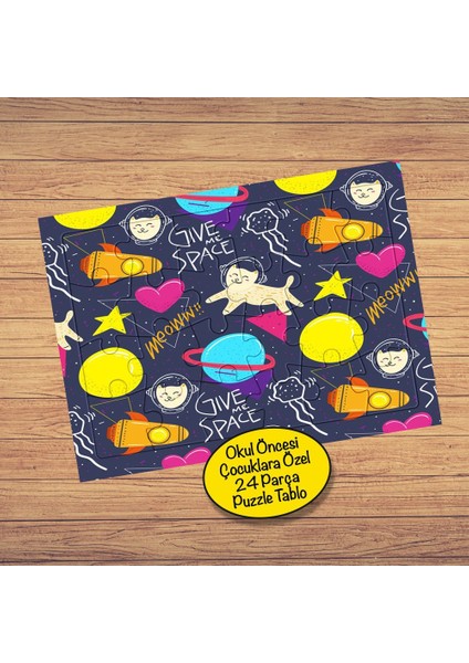 Uzay Boşluğu ve Kedi 24 Parça Çocuklara Özel Yapboz TABLO-835571