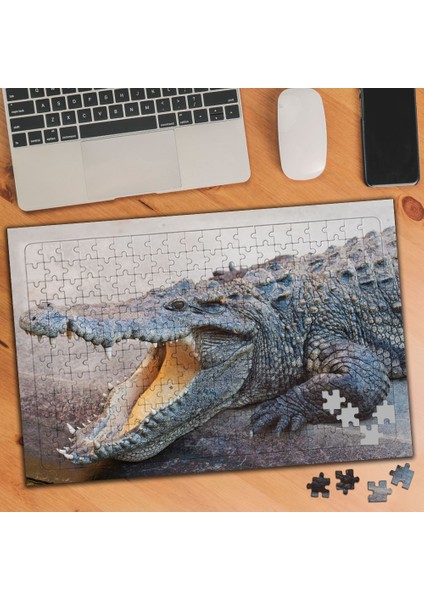Ağzı Açık Sürüngen Timsah 240 Parça Puzzle Yapboz TABLO-40647367