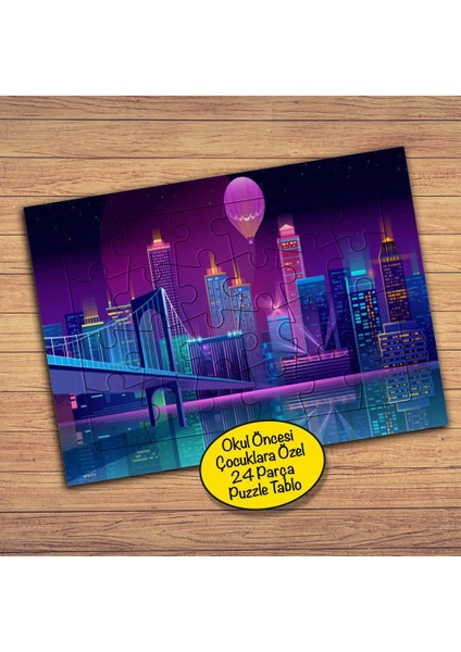 Şehrin Gece Manzarası 24 Parça Çocuklara Özel Yapboz TABLO-2586