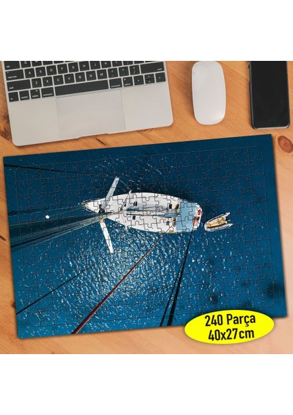 Mavi Denizde Yelkenli Tekne 240 Parça Puzzle YAPBOZ-107360886