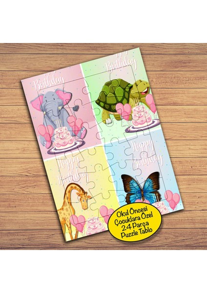 Doğum Günü Temalı Hayvanlar Çocuklara Özel Puzzle Yapboz TABLO-23294