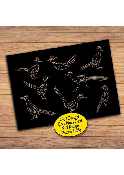 Siyah Zeminde Kuş Figürü Çocuklara Özel Puzzle Yapboz TABLO-256PZ