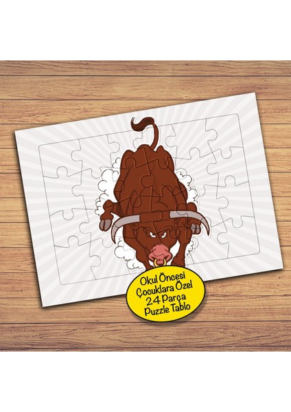 Kızgın Koşan Boğa Çocuklara Özel Puzzle Yapboz TABLO-201PZ