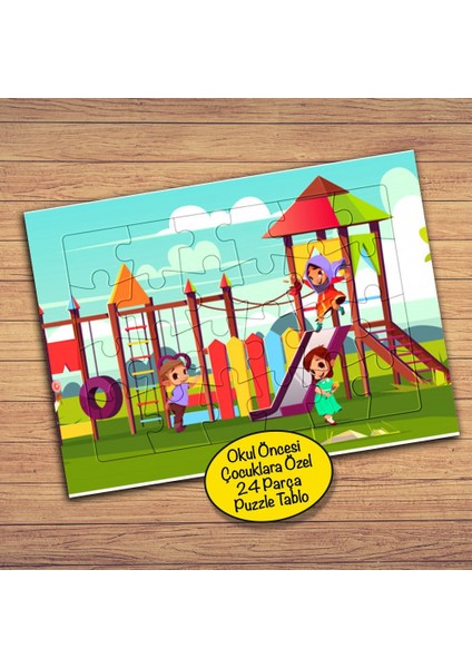 Çocuklar Oyun Parkında Çocuklara Özel Puzzle Yapboz TABLO-1034-1