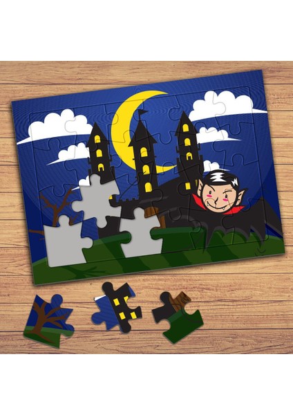 Küçük Drakula Vampiri Çocuklara Özel Puzzle Yapboz Tablo-Dracula-04