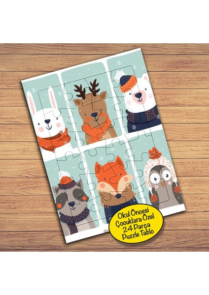 Geyik-Tavşan-Penguen Çocuklara Özel Puzzle Yapboz TABLO-2147716790