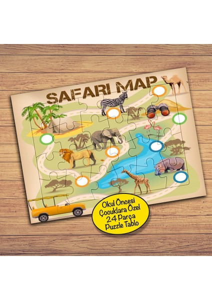 Safari-Sevimli Hayvanlar 24 Parça Çocuklara Özel Yapboz TABLO-7111