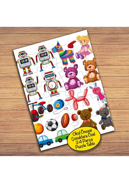 Ayıcık,robot Oyuncak Kolyajı Çocuklara Özel Puzzle Yapboz TABLO-23219