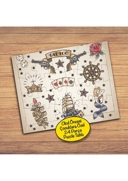 Old School Tarzı 24 Parça Çocuklara Özel Yapboz TABLO-2147495391