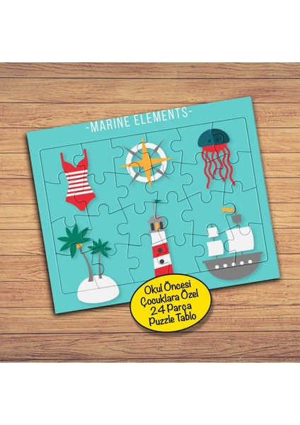 Yazlık Gereçler 24 Parça Çocuklara Özel Yapboz TABLO-22147492747